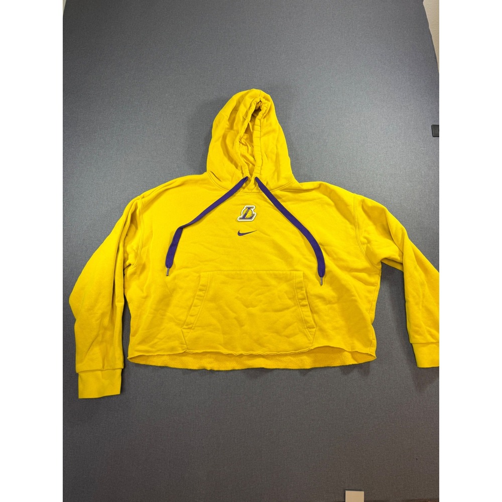 Nike NBA Los Angeles Lakers Women Yellow Cropped Hoodie Fleece Pullover Large